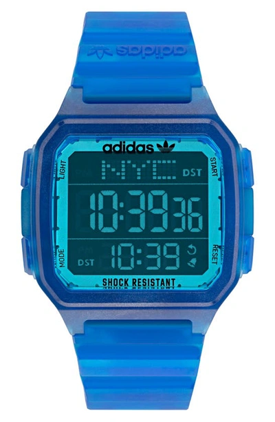 Shop Adidas Originals Digital One Gmt Digital Blue Resin Strap Watch, 47mm