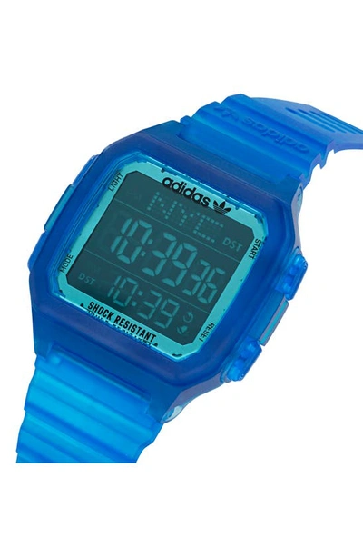 Shop Adidas Originals Digital One Gmt Digital Blue Resin Strap Watch, 47mm
