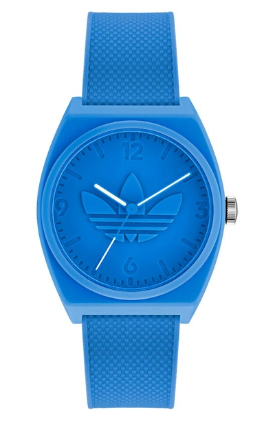 Shop Adidas Originals Project Two Resin Rubber Strap Watch, 38mm In Blue