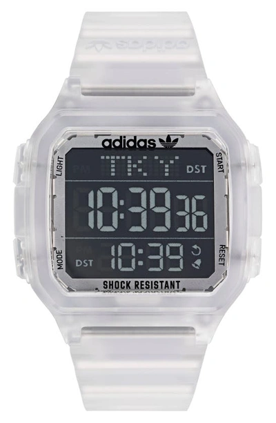 Shop Adidas Originals Digital One Gmt Digital Resin Strap Watch, 47mm In Clear