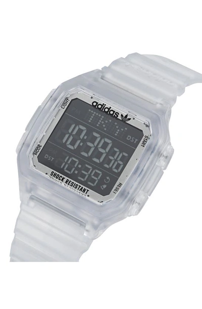 Shop Adidas Originals Digital One Gmt Digital Resin Strap Watch, 47mm In Clear
