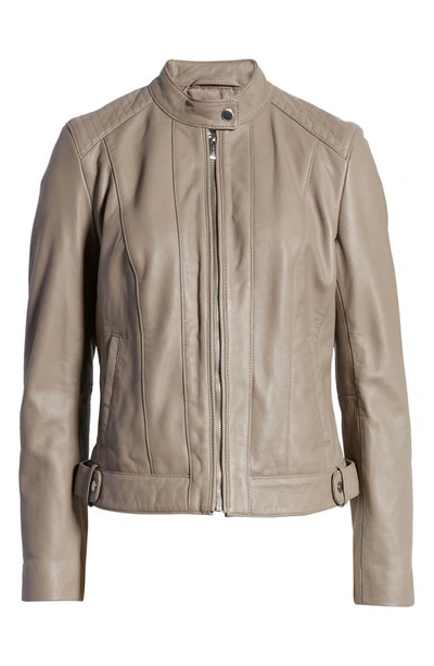 Shop Cole Haan Leather Moto Jacket In Cement