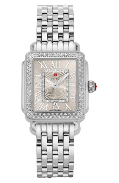 Shop Michele Deco Diamond Watch Head & Bracelet, 29mm In Silver/ Cashmere