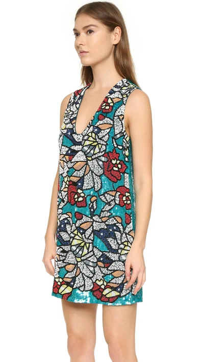Shop Alice And Olivia Odell Embroidered Dress In Teal Multi