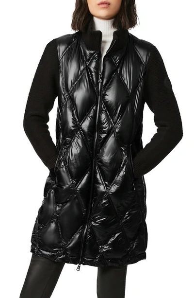 Bernardo Knit Sleeve Diamond Quilt Puffer Coat In Black