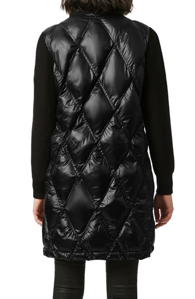 Bernardo Knit Sleeve Diamond Quilt Puffer Coat In Black