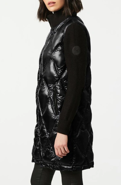 Bernardo Knit Sleeve Diamond Quilt Puffer Coat In Black