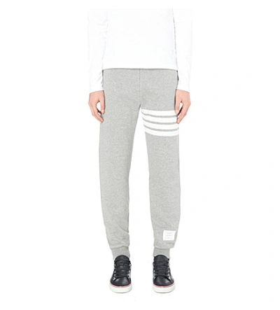 Shop Thom Browne Striped Cotton-jersey Jogging Bottoms In Grey