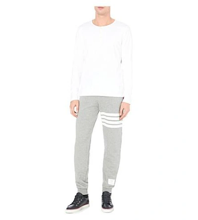 Shop Thom Browne Striped Cotton-jersey Jogging Bottoms In Grey