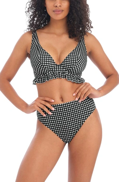 Shop Freya Check In Underwire High Apex Bikini Top In Monochrome
