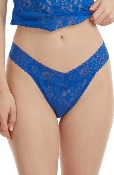 Shop Hanky Panky Daily Lace Original Rise Thong In Bold Blue