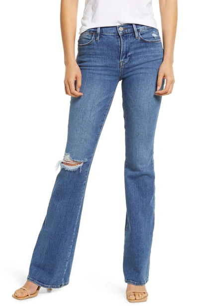 Shop Frame Le High Waist Flare Jeans In Sunfaded Rips