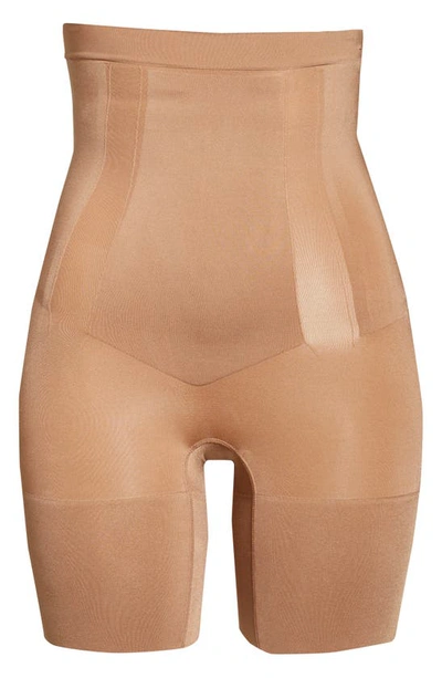 Spanxr Oncore High Waist Mid-thigh Shorts In Caf Au Lait