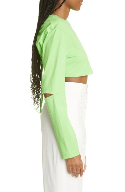 Shop Jacquemus Le Shirt Piccola Cutout Cotton Crop Top In Green