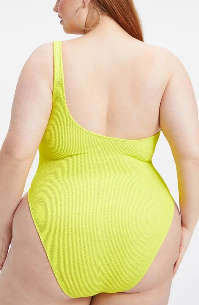Shop Good American Always Fits One-shoulder One-piece Swimsuit In Electric Yellow001