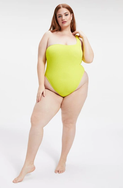 Shop Good American Always Fits One-shoulder One-piece Swimsuit In Electric Yellow001