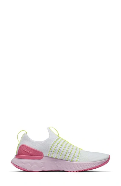 Nike React Phantom Run Flyknit 2 Running Shoe In White/ White/ Volt/ Pink Glow