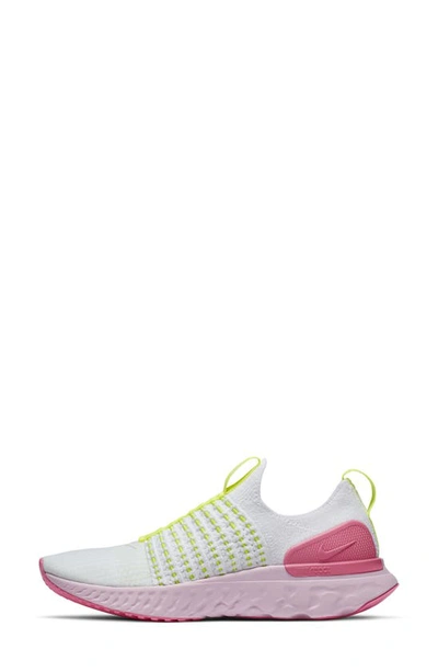 Nike React Phantom Run Flyknit 2 Running Shoe In White/ White/ Volt/ Pink Glow