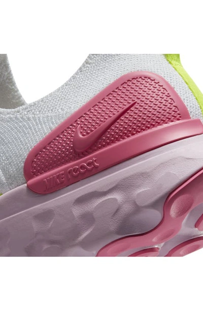 Nike React Phantom Run Flyknit 2 Running Shoe In White/ White/ Volt/ Pink Glow