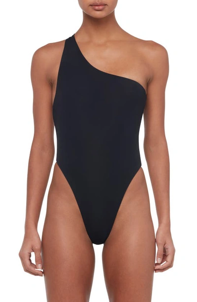 Shop Louisa Ballou Plunge One-shoulder One-piece Swimsuit In Black