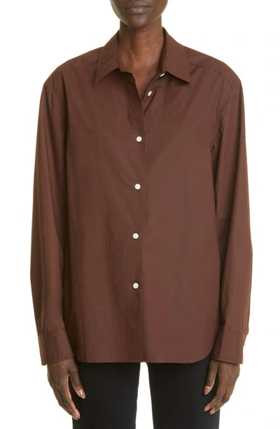 Shop Khaite Argo Cotton Poplin Button-up Shirt In Brown