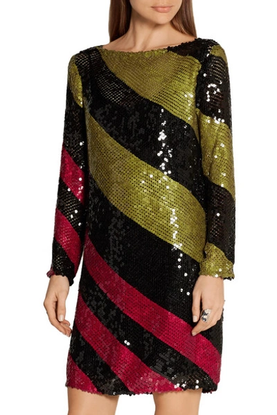 Shop Sonia Rykiel Sequined Striped Knitted Mini Dress