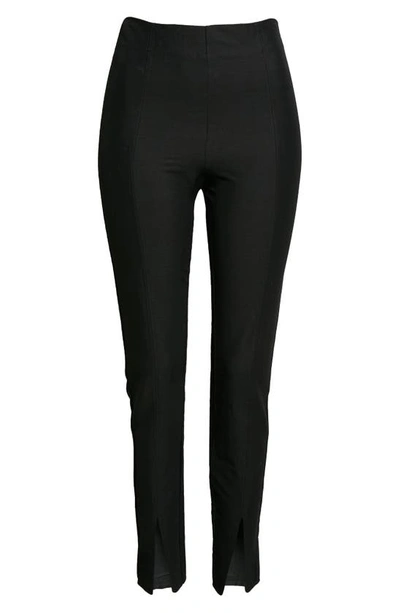 Shop Totême Slit Cuff Skinny Fit Linen Blend Pants In Black