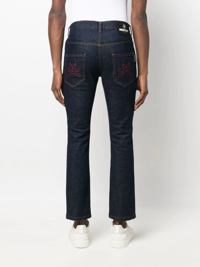 Shop Philipp Plein Skull-embroidered Skinny Jeans In Blue