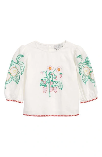 Shop Stella Mccartney Kids' Floral Embroidered Linen & Cotton Top In 100 White