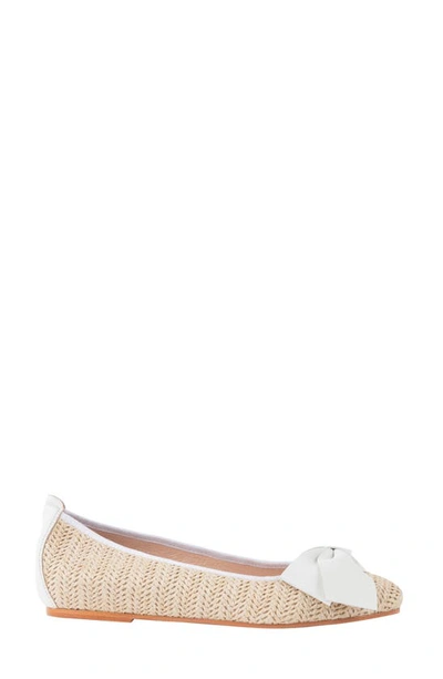 Patricia Green St. Tropez Bow Raffia Flat In White Straw