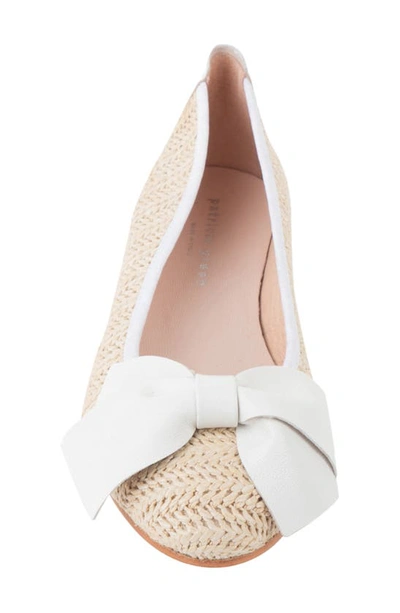 Patricia Green St. Tropez Bow Raffia Flat In White Straw