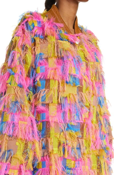 Shop Dries Van Noten Jacquard Fringe Oversized Bomber Jacket In Multi 980