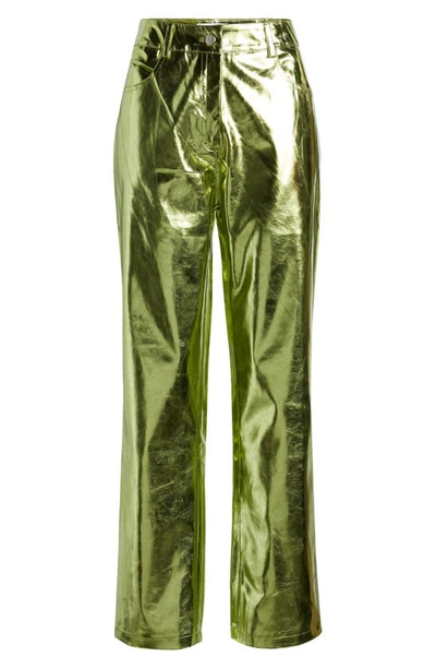 Amy Lynn High Rise Fluid Metallic Pants In Iridescent Green In Lime