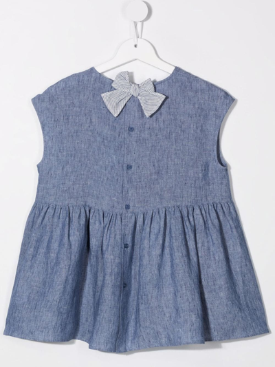 Shop Il Gufo Sleeveless Bow Tie Blouse In Blue