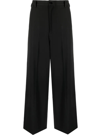 Shop Mm6 Maison Margiela High-waisted Three-pocket Wide-leg Trousers In Black