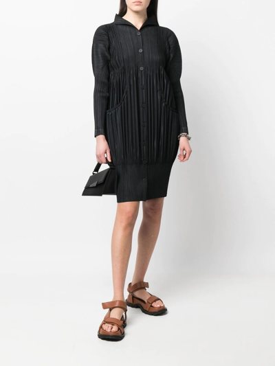 Pre-owned Issey Miyake 2000s Pleats Please Plissé Button-up Dress In Black