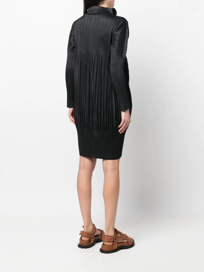 Pre-owned Issey Miyake 2000s Pleats Please Plissé Button-up Dress In Black