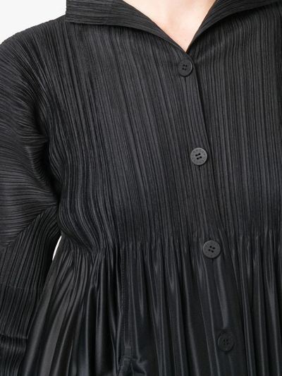 Pre-owned Issey Miyake 2000s Pleats Please Plissé Button-up Dress In Black