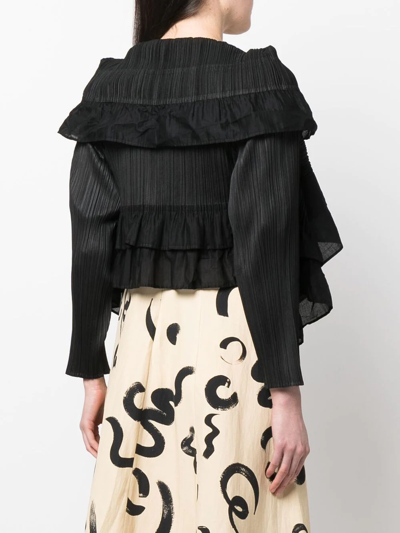 Pre-owned Issey Miyake 2000s Plissé Ruffled Bolero In Black