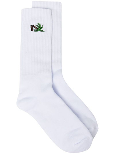Shop Palm Angels Palm Tree-embroidered Socks In White