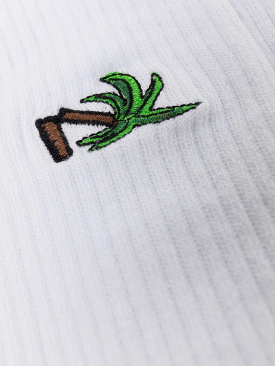 Shop Palm Angels Palm Tree-embroidered Socks In White