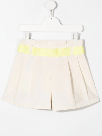 Shop Moncler Belted Pleated Shorts In Neutrals