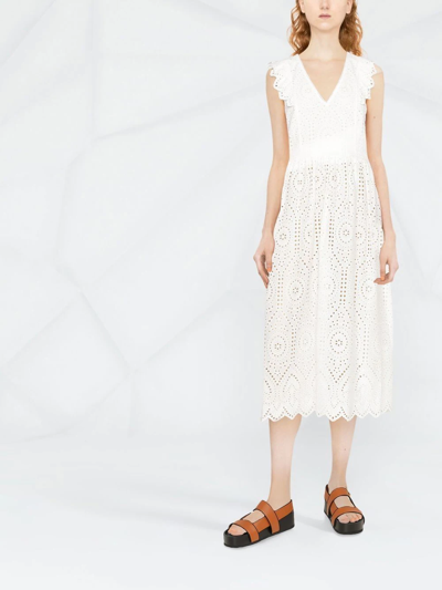 Shop Twinset V-neck Cotton Midi Dress In White