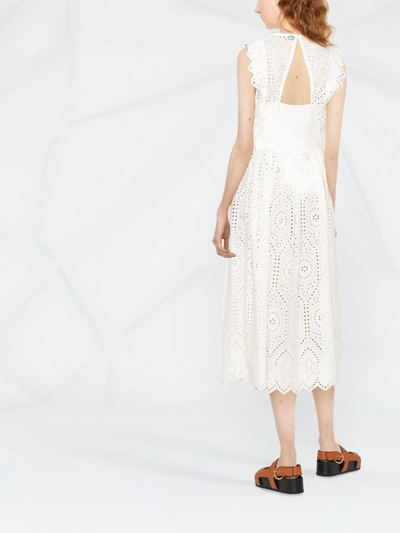 Shop Twinset V-neck Cotton Midi Dress In White