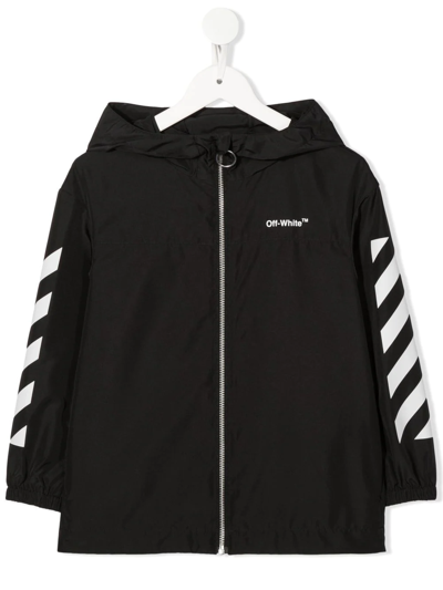 Shop Off-white Logo Print Rain Jacket In Black