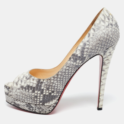 Pre-owned Christian Louboutin Grey/white Python Altadama Peep Toe Platform Pumps Size 37