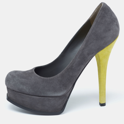 Pre-owned Fendi Sta Platform Pumps Size 39 In Grey