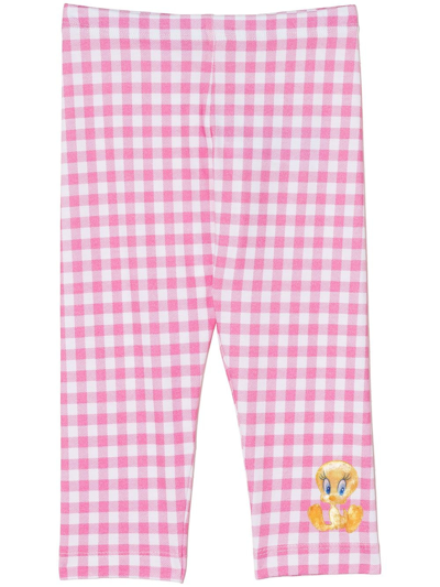 Shop Monnalisa Tweety-print Checked Leggings In Pink