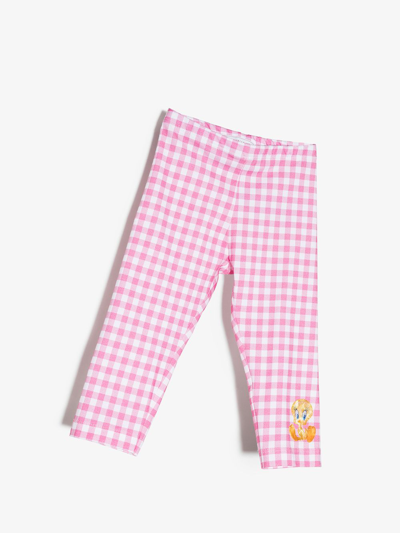 Monnalisa Tweety-print Checked Leggings In Pink