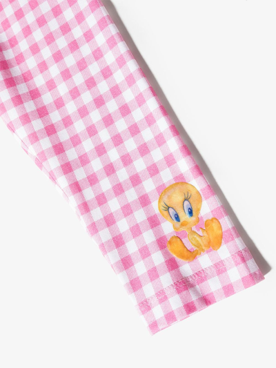 Shop Monnalisa Tweety-print Checked Leggings In Pink